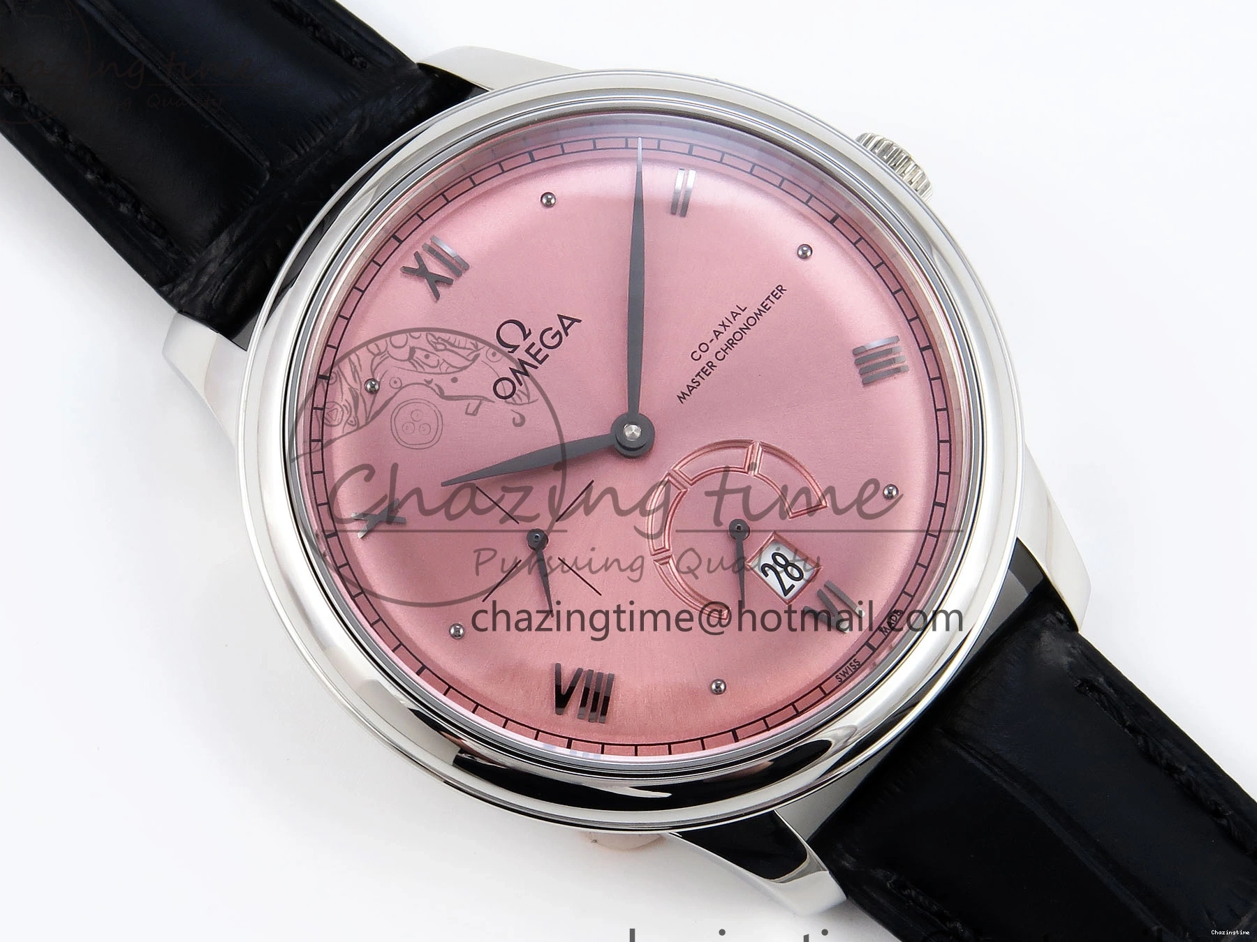 0421 AllSeason De Ville Power Reserve SS MKF 1:1 Best Edition Pink Dial on Black Leather Strap 7738